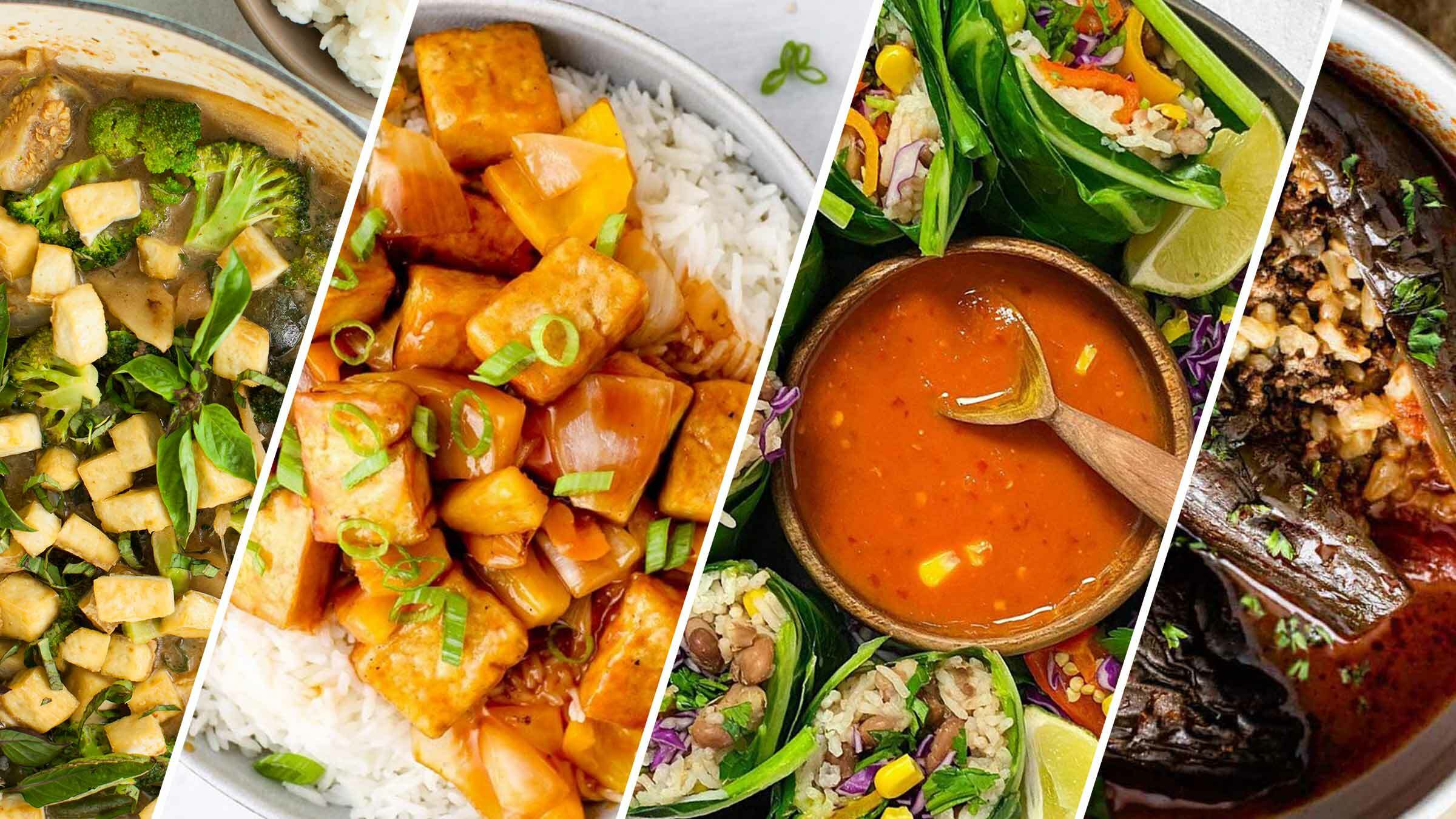 Various food dishes with rice