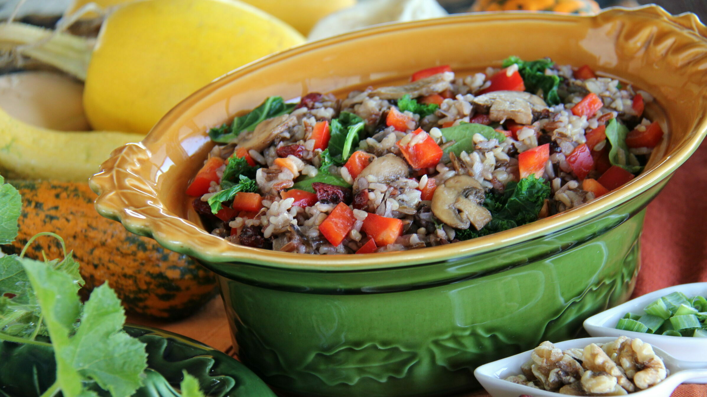 Wild Blend Pilaf with Mushrooms Bell Peppers and Spinach