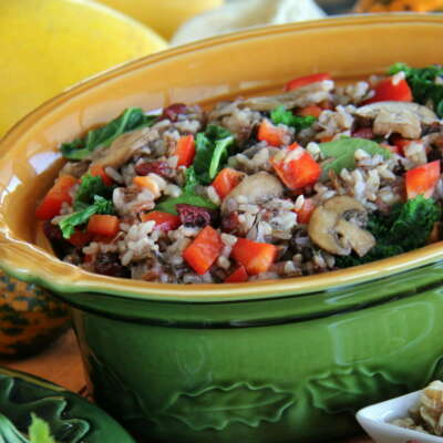 Wild Blend Pilaf With Mushrooms Bell Peppers And Spinach
